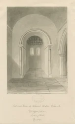 Interieur van Church Eaton Kerk: sepia tekening