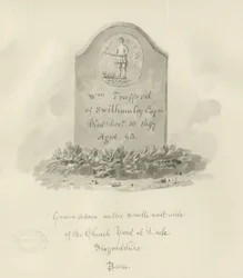 Leek Kerk - Grafsteen: sepia tekening