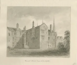 Lichfield - Oud Huis in The Close: sepia tekening