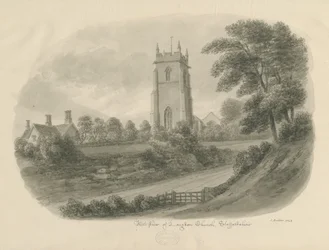Longdon Church: sepia tekening