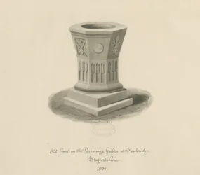 Penkridge - Doopvont in de pastorie tuin: sepia tekening