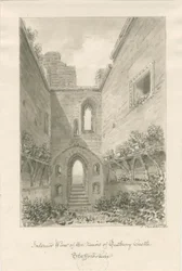 Tutbury Castle - Interieur van Ruïnes: sepia wassing tekening