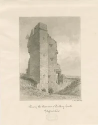 Tutbury Kasteel: sepia wassing tekening