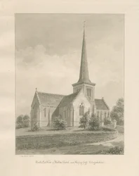 Walton-on-the-Hill Kerk: sepia wassing tekening