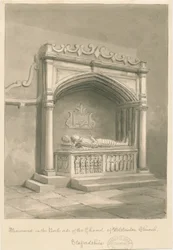 Wolstanton Kerk - Monument: sepia wassing tekening