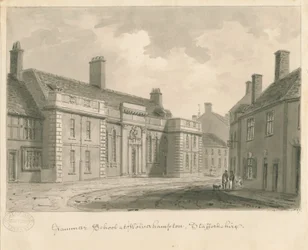 Wolverhampton - Grammar School: sepia tekening, 1837