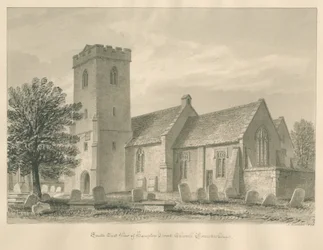 Worcestershire - Hampton Lovett Kerk: sepia tekening, 1833