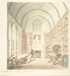 Lea Castle, uitzicht in de bibliotheek, kijkend naar het oosten, ca. 1816