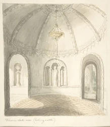 Lea Castle, Worcestershire, uitzicht in de voorkamer, kijkend naar het noorden
