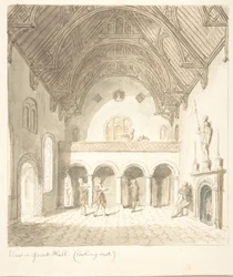 Lea Castle, Worcestershire, Uitzicht in de Grote Zaal, Kijkend naar het Westen, ca. 1816