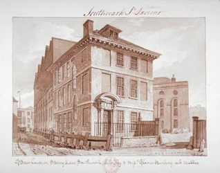 Uitzicht op een brouwhuis aan Stoney Lane, Bermondsey, Southwark, Londen