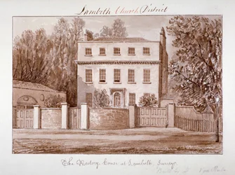 Uitzicht op het pastoriehuis van St Mary in Lambeth, Londen, 1828