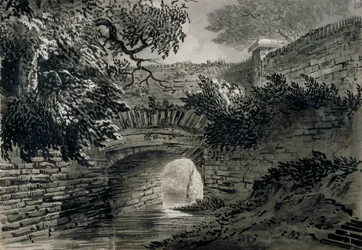 Zicht op een deel van het afvoersysteem van de Serpentine in Hyde Park, Londen, ca. 1817