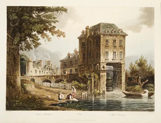 Molen bij Charenton, illustratie uit Versailles, Parijs en Saint Denis, uitgegeven 1807 (aquatint)