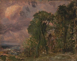 Een uitzicht op Hampstead met stormachtig weer