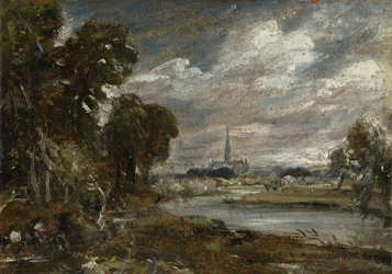 Kathedraal van Salisbury vanaf de rivier Nadder, ca. 1829