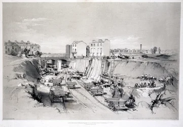 Bouw van de keermuren in Park Street, Camden Town, 1836