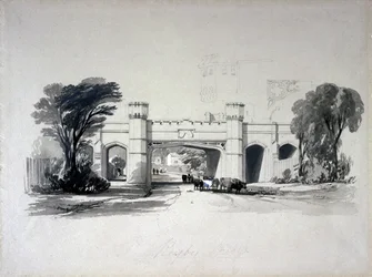 Rugby spoorbruggen gezien vanaf de weg, Warwickshire, april 1839