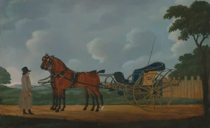 Een Heer met Zijn Paar Bays Aangespannen aan een Curricle