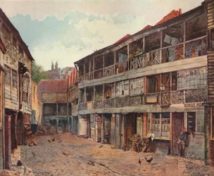 Kings Head Inn en Kings Head Inn Yard, Borough High Street, Southwark, Londen, 1879