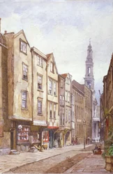 Uitzicht op Drury Court, kijkend naar St Mary le Strand, Westminster, Londen, 1882