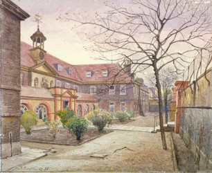 Uitzicht op Grey Coat Hospital, Greycoat Place, Westminster, Londen