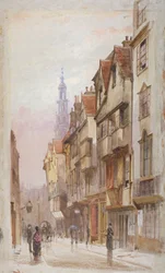 Uitzicht op Wych Street, Westminster, kijkend naar het oosten vanaf de New Inn poort, Londen, c1880