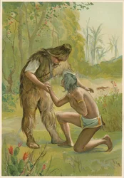 Scène uit Robinson Crusoe door Daniel Defoe