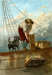 illustratie voor Het Leven en de Vreemde Verrassende Avonturen van Robinson Crusoe door Defoe (chromolithografie)