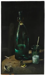 Stilleven met fles en glas