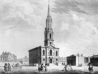 Noordwestelijke aanzicht van de kerk van St. Giles in the Fields, 1753