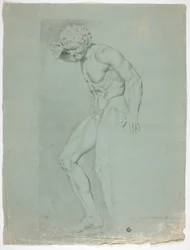 Antiek standbeeld van staande faun met cimbalen