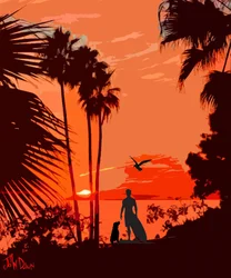 Surfer Dog Tropische zonsondergang