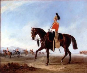 Een bereden officier en posten van de 3e Dragonders op manoeuvres