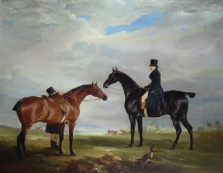 Frank Hall Standish op zijn Zwarte Jager met een Knecht en een Tweede Paard