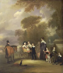 De dominee en mevrouw Henry Palmer met hun zes jongste kinderen in Withcote Hall, nabij Oakham, Leicestershire