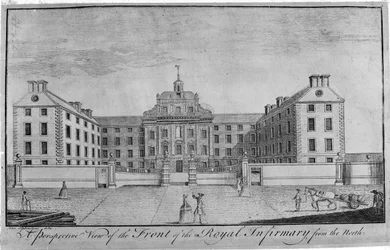 Een perspectivisch uitzicht op de voorkant van het Royal Infirmary vanuit het noorden, c.1746