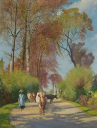Landweg met figuur en koe