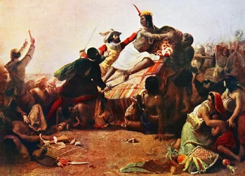 Pizarro grijpt de Inca van Peru