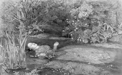 Ophelia, gegraveerd door Alfred Smith (1810-fl.1870s) uitgegeven door Henry Graves & Co., 1864