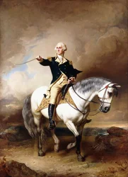 Portret van George Washington die de Saluut in Trenton Neemt