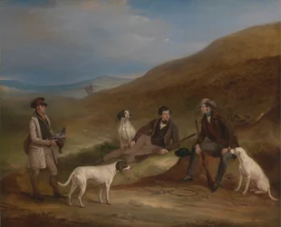 Edward Horner Reynard en zijn Broer George op Jacht in Middlesmoor, Yorkshire, met hun Jachtopziener Tully Lamb
