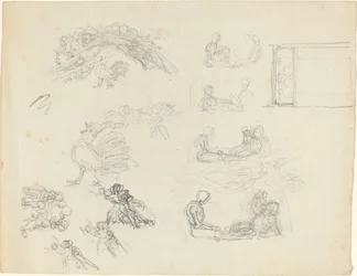 Studies van Kraaiende Haan en Liggende Figuren [recto en verso]