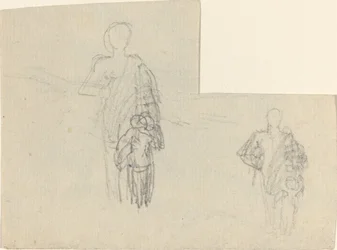 Twee studies van staande figuur en kind