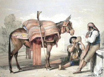 Rondtrekkende boeren met een muilezel, Andalusië