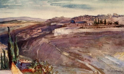 Jeruzalem vanaf de traditionele plek op de Olijfberg waar Christus over de stad weende, 1902