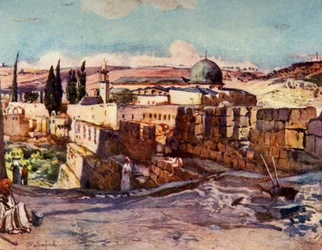 De Moskee van El Aksa vanuit de Zuidmuur van Jeruzalem, 1902