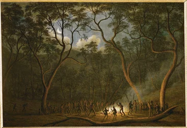 Maanlichtdans van de aboriginals van Diemen Land, Tasmanië ...