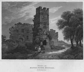 Overblijfselen van het Noordhuis, Mitford, Northumberland, 1814