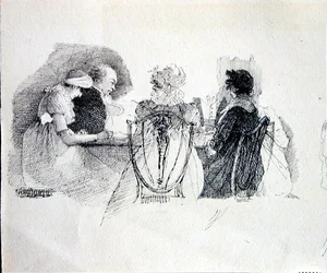 Een bijeenkomst aan een tafel (detail)